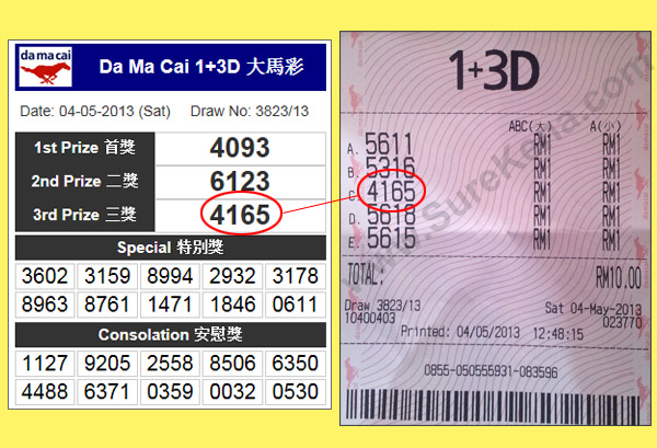 Damacai 4D Result - 4 May 2013