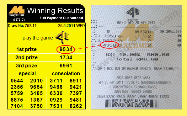 Magnum 4D Result - 25 May 2011