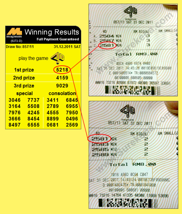 Magnum 4D Result - 31 December 2011
