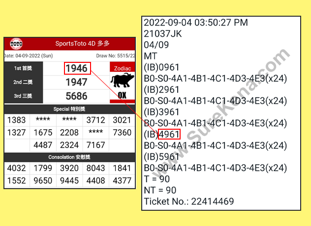 Toto 4D Result - 4 September 2022