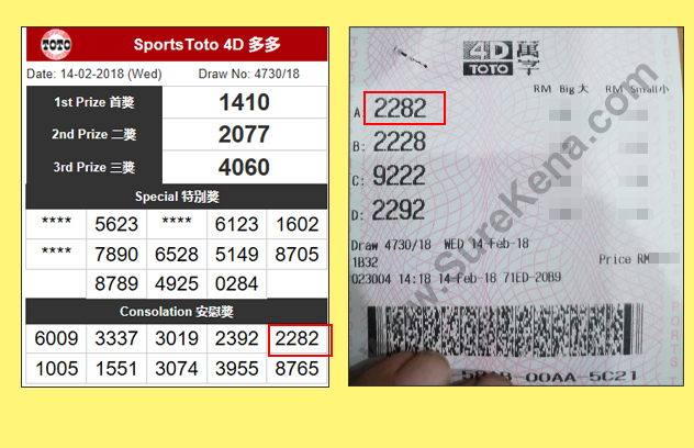Toto 4D Result - 14 February 2018