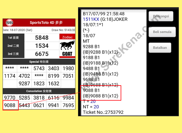 Toto 4D Result - 18 July 2020