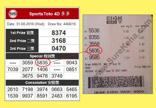 Toto 4D Result - 31 August 2016