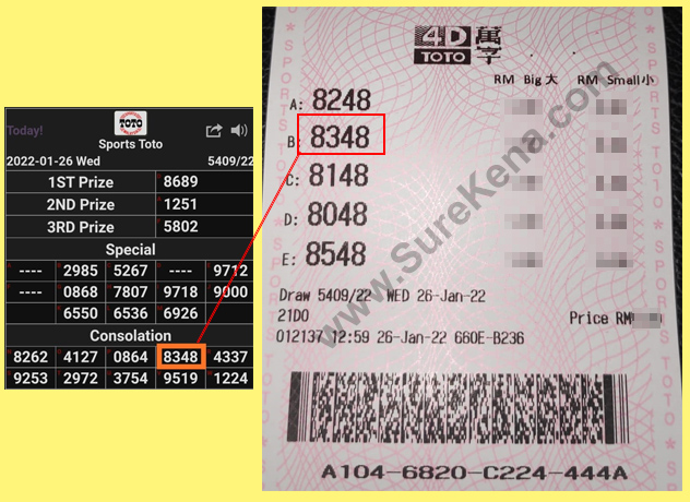 Toto 4D Result - 26 January 2022