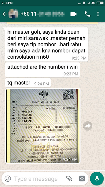 whatsapp win magnum 4d lottery
