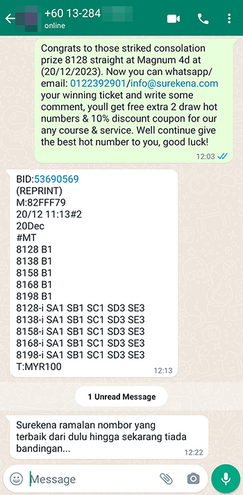 whatsapp lottery 4d win ticket