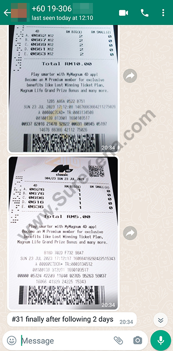 whatsapp lottery 4d win ticket