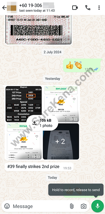 whatsapp lottery 4d win ticket