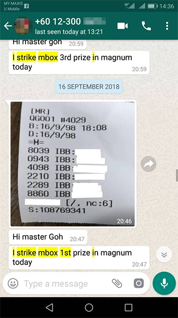 whatsapp send lottery 4d win ticket
