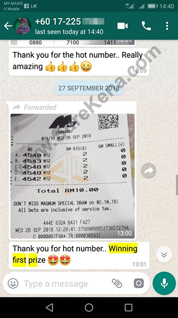 whatsapp send lottery 4d win ticket