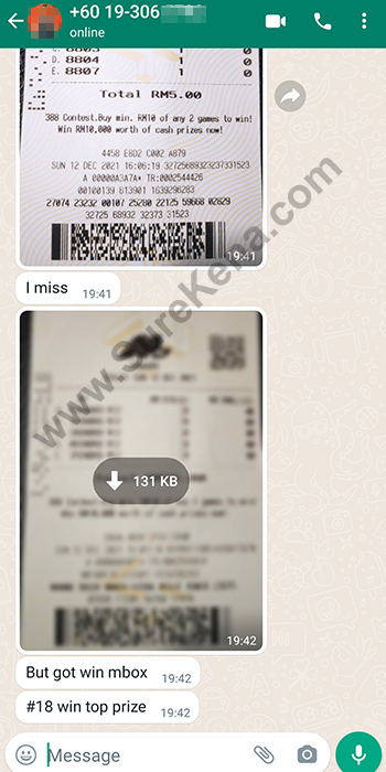 whatsapp lottery 4d win ticket