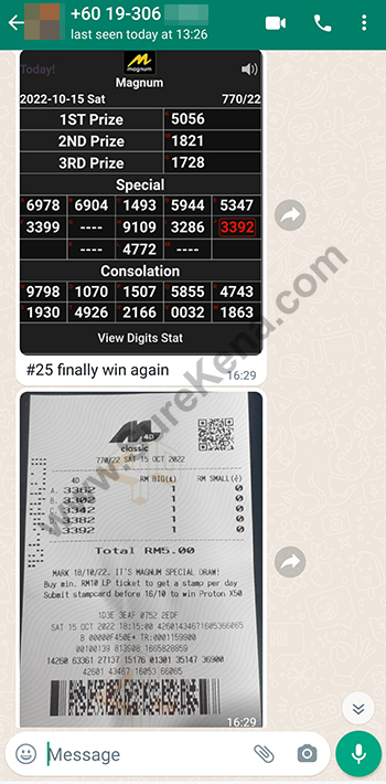 whatsapp lottery 4d win ticket