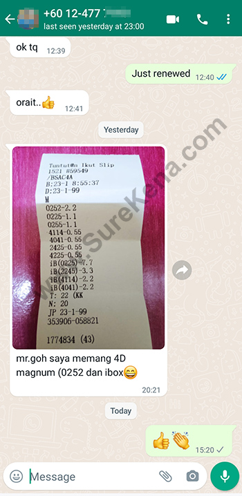 whatsapp lottery 4d win ticket