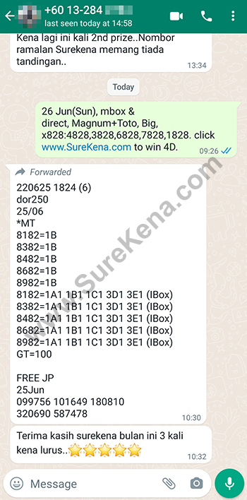 whatsapp lottery 4d win ticket