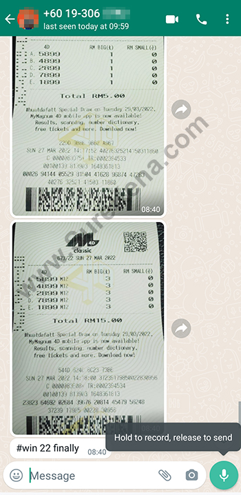 whatsapp lottery 4d win ticket