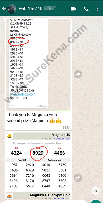whatsapp lottery 4d win ticket