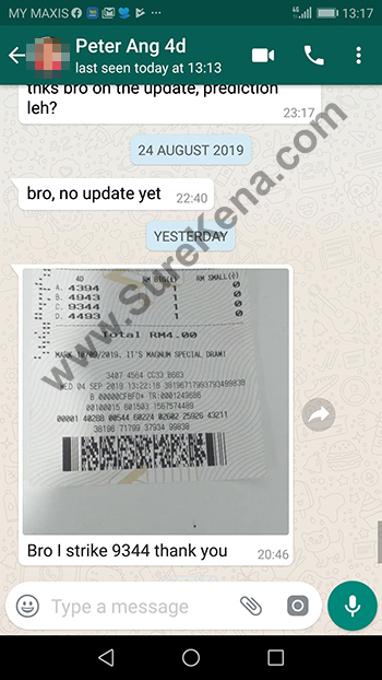 whatsapp lottery 4d win ticket