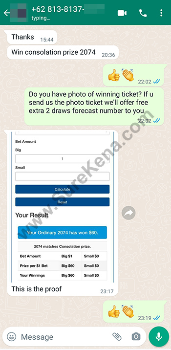 whatsapp lottery 4d win ticket