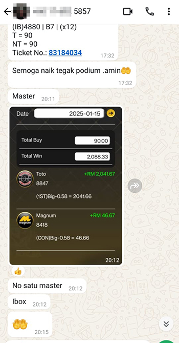 whatsapp lottery 4d win ticket