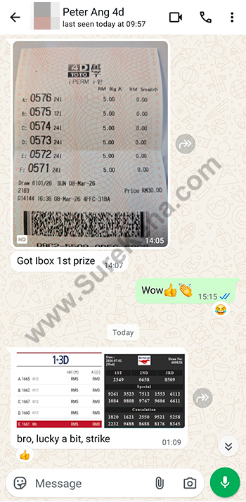 whatsapp lottery 4d win ticket
