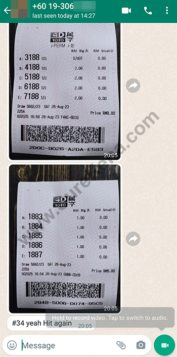 whatsapp lottery 4d win ticket