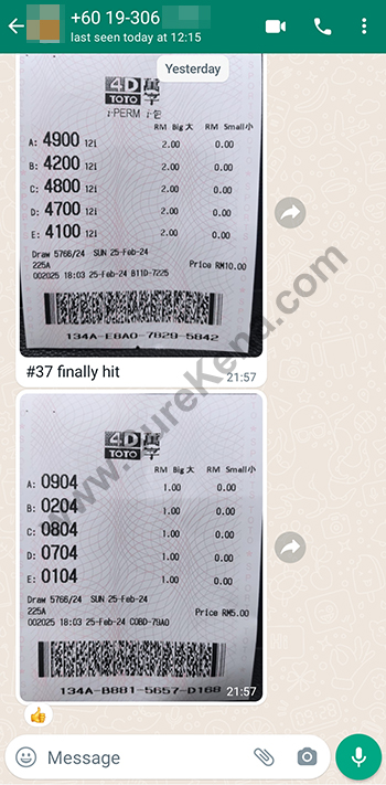 whatsapp lottery 4d win ticket