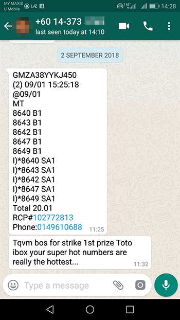 whatsapp send lottery 4d menang tiket