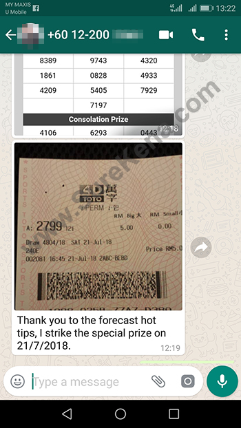 whatsapp toto win Lottery 4d Prize