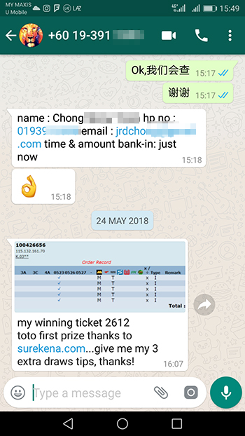 whatsapp toto win Lottert 4d Big Prize