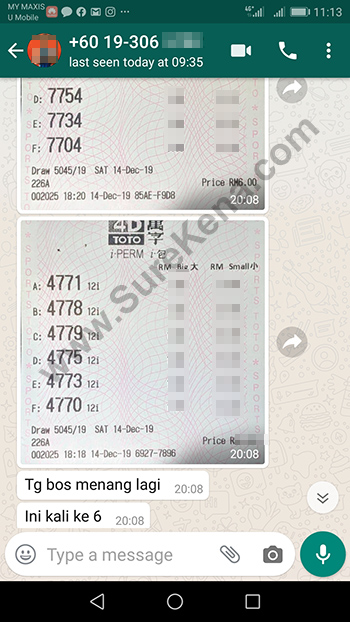whatsapp lottery 4d win ticket