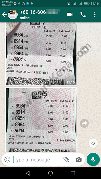 whatsapp lottery 4d win ticket