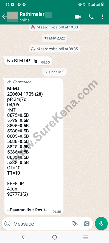whatsapp lottery 4d win ticket