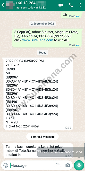whatsapp lottery 4d win ticket
