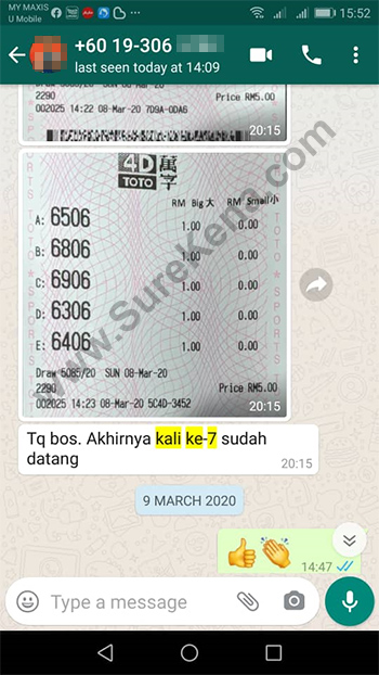 whatsapp lottery 4d win ticket
