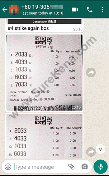 whatsapp lottery 4d win ticket