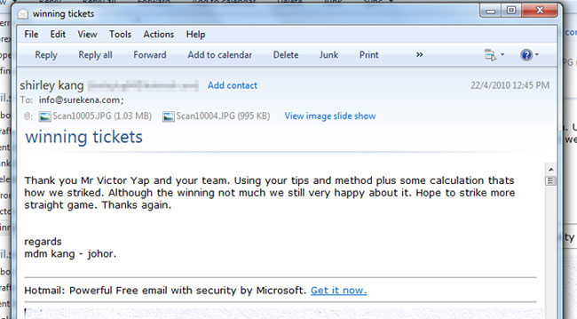 Winining 4d Jackpot Testimonial Madam_Kang 21 Apr 2010